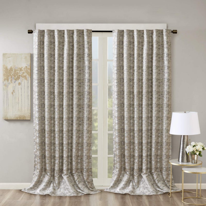 SUNSMART Sun Smart Cassius, Single Total Blackout Curtain for Bedroom, Luxurious Sheen Marble Jacquard, Window Treatment Panel, Rod Pocket Top, Easy to Hang, Fits 1.25" Rod, 50" x108" Grey/Silver - Image 1